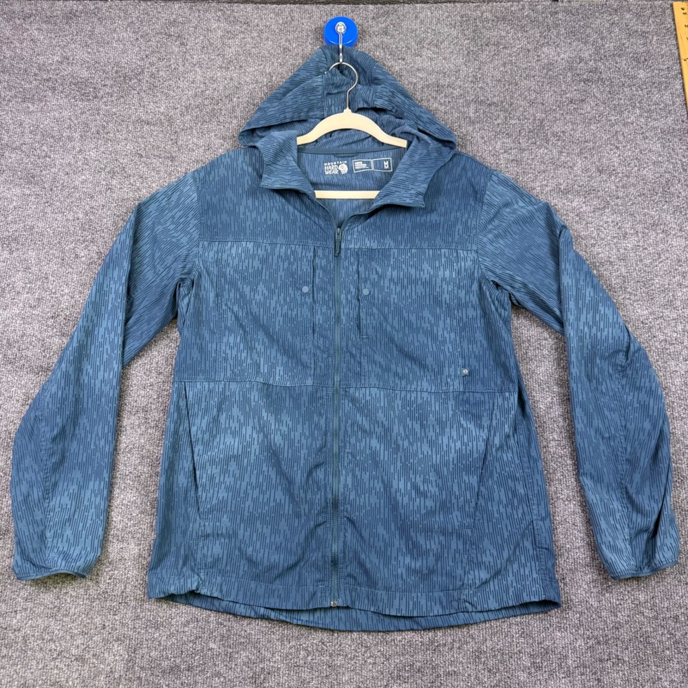 Mountain Hardwear Kor Preshell Hoody Mens Medium Blue Dash Print Jacket OM8786